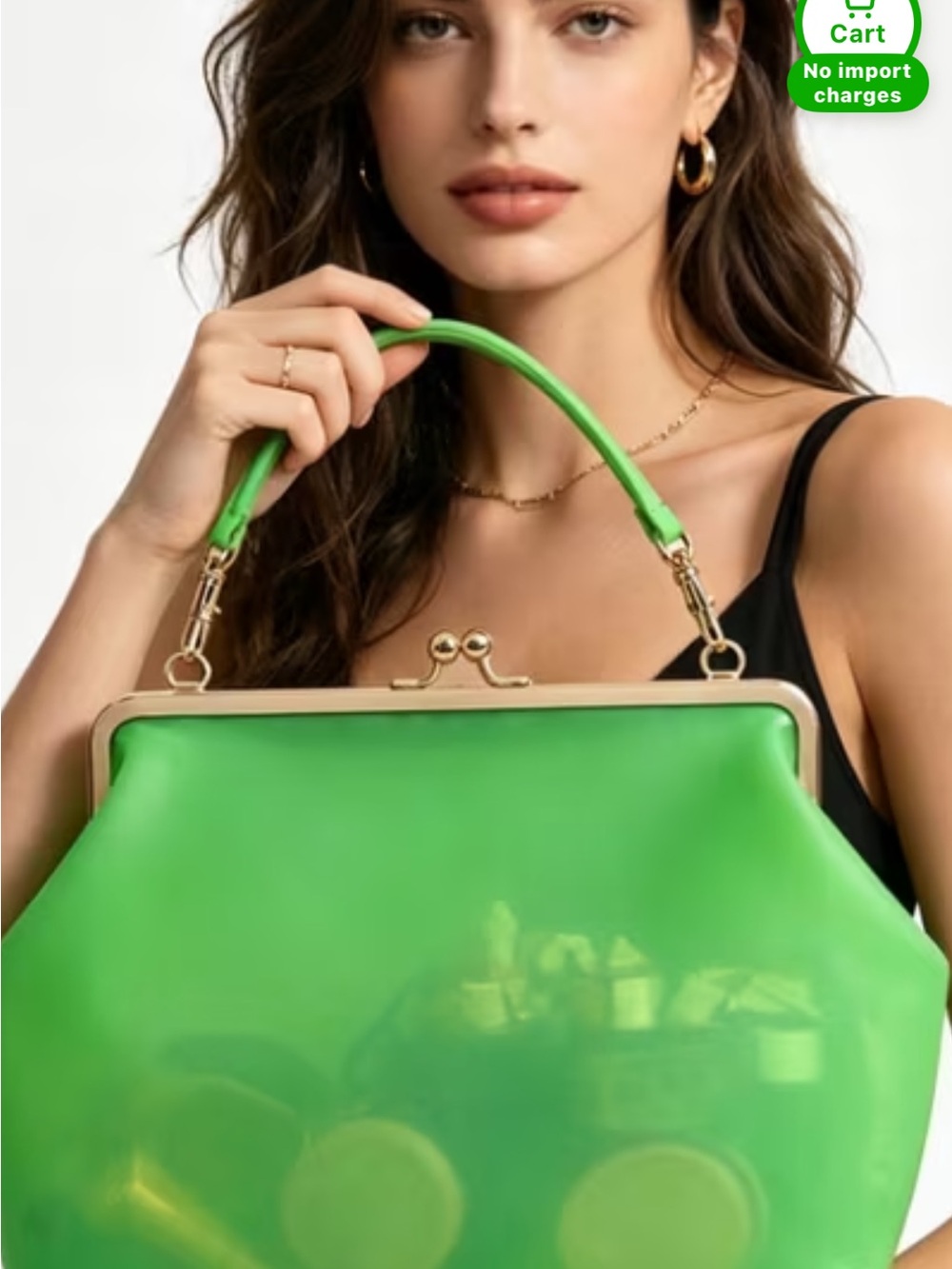 Vibrant Green Frame-Top Tote with Gold Hardware